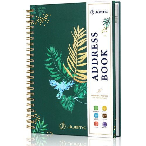 JUBTIC Hardcover Address Book with Alphabetical Tabs, Spiral Bound Address Book with Refillable Pages Medium Telephone Book incl. Address, Password, Tel, Email, Important Date for Home Office - Green JUBTIC Hardcover Address Book with Alphabetical Tabs, Spiral Bound Address Book with Refillable Pages Medium Telephone Book incl. Address, Password, Tel, Email, Important Date for Home Office - Green