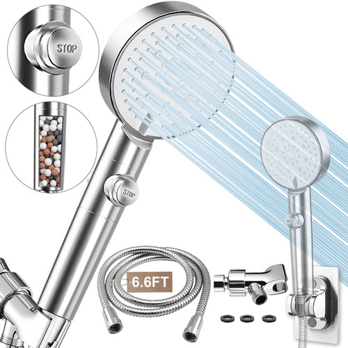 Filtered Shower Head, High Pressure Shower Heads with 79" Long Hose and Extra Adhesive Holder, Shower Head Filter for Hard Water, Water Softener Handheld Showerhead with ON/OFF Pause Switch