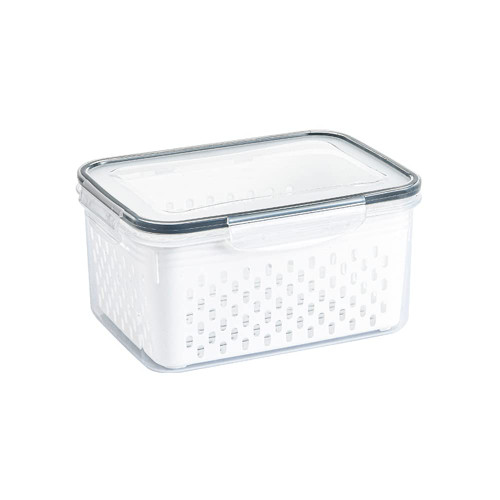 ikasus Refrigerator Storage Box with Lid and Drain Basket, Fruit Vegetable Storage Containers Transparent Drainable Stackable Produce Saver Container Food Organizer Bins for Fresh Vegetable Fruit M