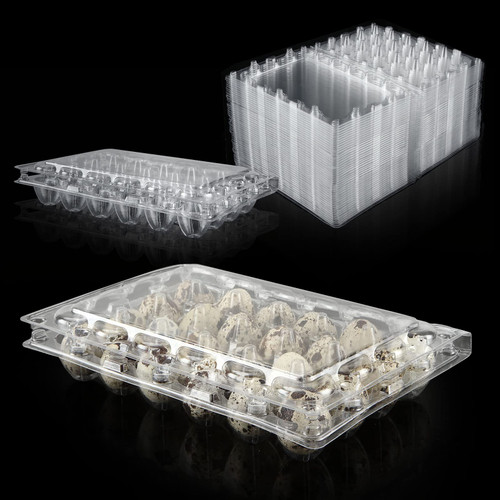 ACXFOND 100 Pcs Quail Egg Cartons, 24 Grids Clear Quail Egg Cartons, Reusable Quail Egg Cartons Cheap Bulk, Plastic Stackable Egg Storage Box for Small Eggs,Quail,Pheasant,Pigeon Eggs