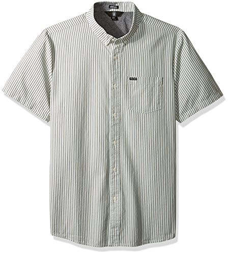 Volcom Men's Mix Bag Short Sleeve Vertical Stripe Button up Shirt Mist Green