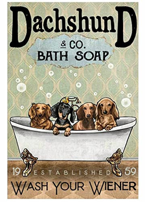 Geuuki Metal Sign Dachshund & Co Bath Soap Wash Your Wiener Sign Vintage Signs Retro Aluminum Tin Sign for Kitchen Home Office Bar Cafe Decor 8x12 Inches