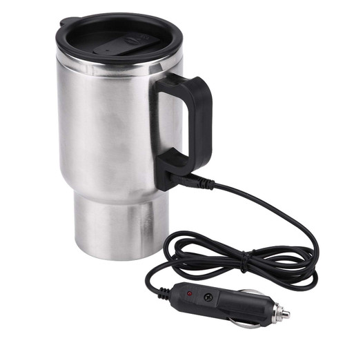 Car Electric Mug, 12V 450ml Electric In-car Stainless Steel Travel Heating Cup Coffee Tea Car Cup Mug Travel Car Kettle for Heating Water, Coffee, Milk and Tea with Airtight Lid,
