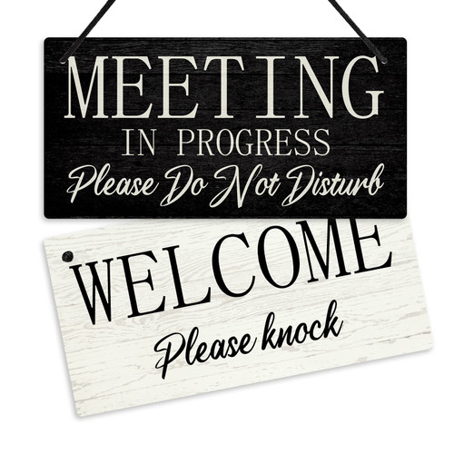 Putuo Decor Meeting in Progress Please Do Not Disturb Door Sign, Reversible Double Sided Sign for Business, Office, 10x5 Inches PVC Hanging Plaque