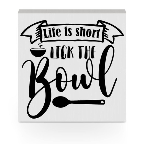 Farmhouse Wooden Box Sign Desk Decor for Table Shelf House Living Room Dining Room Kitchen Wall Decoration Rustic Wood Sign Funny Kitchen Decor Kitchen Sign Life Is Short Lick The Bowl