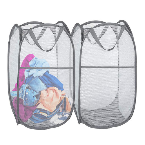Aplter 2 Pack Pop Up Laundry Hamper, Collapsible Laundry Baskets, Foldable Mesh Laundry Baskets Storage Bins Large Top Opening for The Kids Room, Bedroom, College Dorm, Travel (Grey)