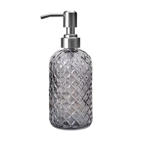 AMUONTY Hand Soap/Dish Soap Dispenser for Bathroom, Thick Glass Soap Dispenser Bottle Rustproof Stainless Steel Pump, Premium Refillable Liquid Hand Dish Soap Dispenser for Kitchen(13.5OZ/400ML,Grey)