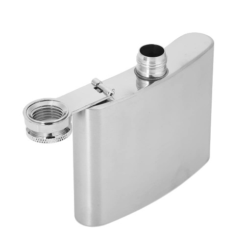 Hip Flask For Liquor Stainless Steel Portable Wine Whiskey Flask With Funnel Elegant Alcohol Bottle Container Silver Drinking Flask(4 oz brushed pot + 1 funnel)