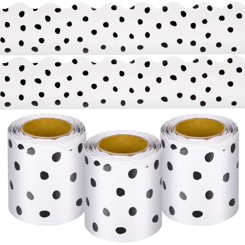 99 Feet Black Painted Dots Bulletin Board Borders 3 Rolls Scalloped Border Trims Polk Dots Decorative Classroom Bulletin Board Trim Back to School Decoration for Home Classroom School Office Decor