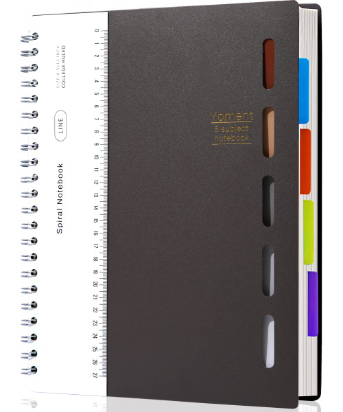 Yoment 5 Subject Notebook 8.5 x 11 Large Spiral Notebook with Dividers and Tabs Hardcover Spiral Notebook College Ruled Multi Subject Notebooks for Work Office Students,A4 Black