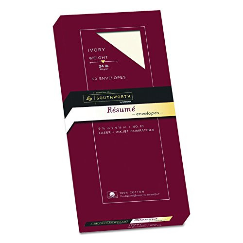 Southworth 100% Cotton Résumé #10 Envelopes, 4.125 x 9.5, 24 lb/90 gsm, Wove Finish, Ivory, 50 Ct. (R14I-10L) Southworth 100% Cotton Résumé #10 Envelopes, 4.125 x 9.5, 24 lb/90 gsm, Wove Finish, Ivory, 50 Ct. (R14I-10L)