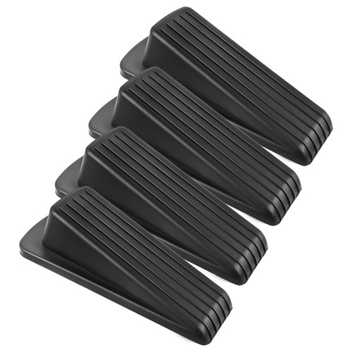 JZWBLILY Door Stoppers for Bottom of Door on Floor, Premium Rubber Door Stopper Wedge, Floor Sturdy Stackable Door Stops for Carpet Heavy Duty Door, Door Gaps (Black, 4 Pack)