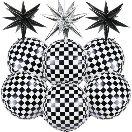 6 Pcs Race Car Checkered Balloons 3 Pcs Explosion Pointed Star Foil Balloons for Racing Party Decorations, 22'' Jumbo Sphere 4D Black and White Checkered Flag Mylar Balloons for Birthday Party 6 Pcs Race Car Checkered Balloons 3 Pcs Explosion Pointed Star Foil Balloons for Racing Party Decorations, 22'' Jumbo Sphere 4D Black and White Checkered Flag Mylar Balloons for Birthday Party
