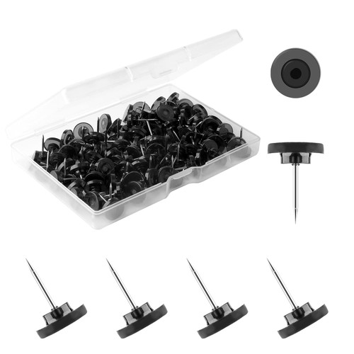 AIEX 100pcs Clear Push Pins, Plastic Pushpins Thumb Tacks Flat Push Pins with Steel Point for Cork Board Bulletin Board Wall (Black)