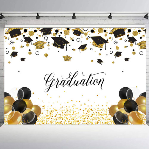 5x3ft Class of 2023 Graduation Backdrop for Photoshoot Black and Gold Balloon Congratulation Grad Photography Background 2023 Congrats Grad Prom Party Backdrop Cake Table Decoration Photo Booth Props