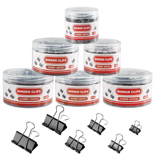 210 PCS Binder Clips Paper Clamps Assorted Sizes, X Large, Large, Medium, Small, Mini and Micro, Black Binding Paperwork Clamp Bulk, 6 Size Metal Paper Binder Clips for School Teachers Office Supplies
