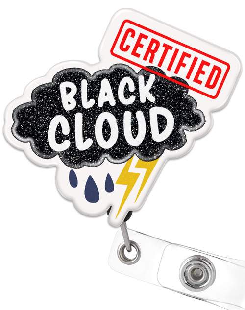 Plifal Badge Reel Holder Retractable with ID Clip for Nurse Nursing Name Tag Card Funny Certified Black Cloud Nursing Student Teacher Doctor RN LPN Medical Assistant Work Office Alligator Clip