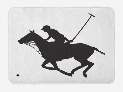 Ambesonne Sports Bath Mat, Silhouette Illustration of Polo Player on a Horse Hitting a Ball Print, Plush Bathroom Decor Mat with Non Slip Backing, 29.5" X 17.5", Charcoal Grey