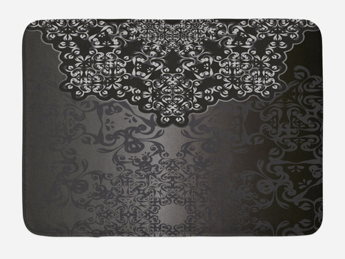 Ambesonne Dark Grey Bath Mat, Vintage Damask Inspired Ornament Victorian Swirls Curlicues, Plush Bathroom Decor Mat with Non Slip Backing, 29.5" X 17.5", Dimgrey