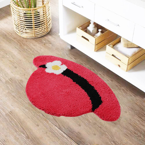 Carmoion Cute Bath Mat, Soft Absorbent Microfiber Red Bathroom Mat, Non-Slip Hat Bath Rugs for Shower, Bathroom, Tub, Doormat Decor, Machine Wash Dry