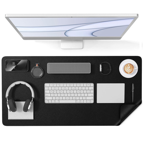 Crenovo Mouse Pad, Desk Mat, Desk Pad, Dual Side PU Leather Desk Mat On Top of Desk, Desk Pad Protector, Desk Pad for Keyboard and Mouse Writing Mat for Office and Home (Black, 31.5" x 15.7")