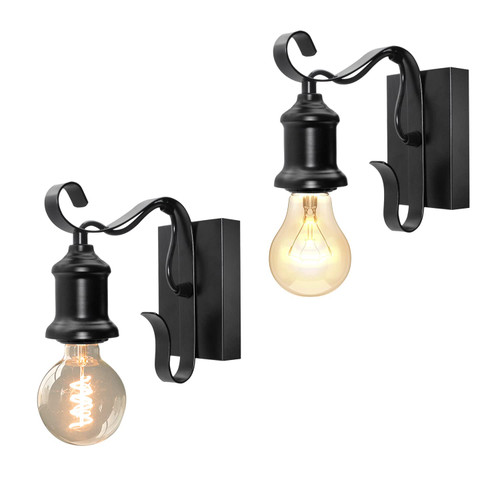 Industrial Wall Sconces Set of Two,Edison Sconces Wall Lighting,Vintage Wall Lamp with Hook,Mini Wall Light Fixtures,Arabesque Iron Art,for Bedroom/Living Room (No Bulb)