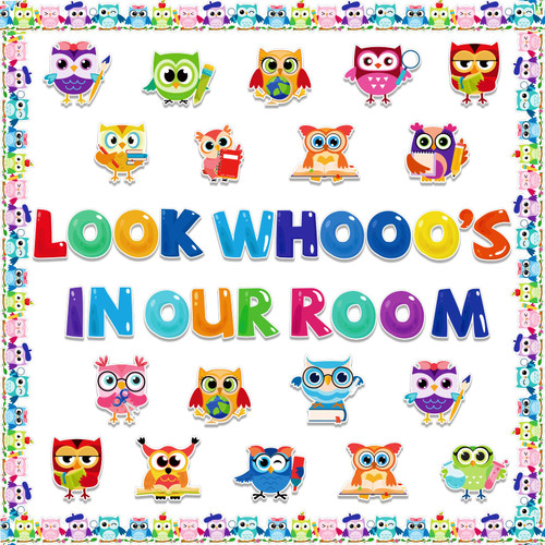 Kepeel Colorful Owls Classroom Bulletin Board Decorations with Positive Sayings Accents, Owl Motivational Inspirational Paper Cutouts for Kids Classroom School Office Home Nursery Door Wall Supplies