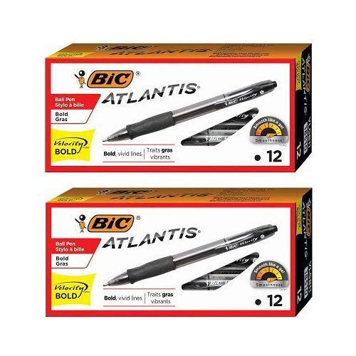 BIC VLGB11BK Velocity Retractable Ballpoint Pen, Black Ink, 1.6mm, Bold, Dozen (24)