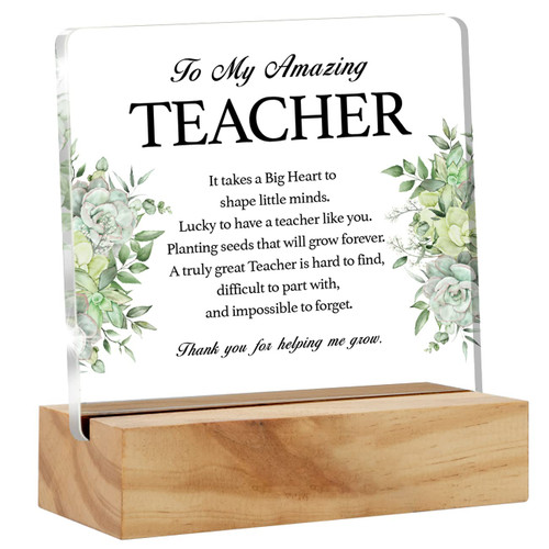 Teacher Appreciation Gifts to My Amazing Teacher Desk Decor Thank You Teacher Acrylic Desk Plaque Sign with Wood Stand Home Office Desk Sign Keepsake Present for Teachers Teacher Appreciation Gifts to My Amazing Teacher Desk Decor Thank You Teacher Acrylic Desk Plaque Sign with Wood Stand Home Office Desk Sign Keepsake Present for Teachers