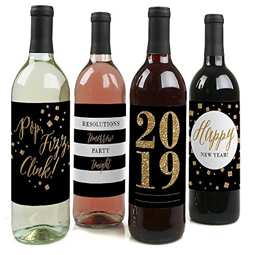 New Year's Eve - Gold - 2019 New Years Eve Party Wine Bottle Labels - Set of 4
