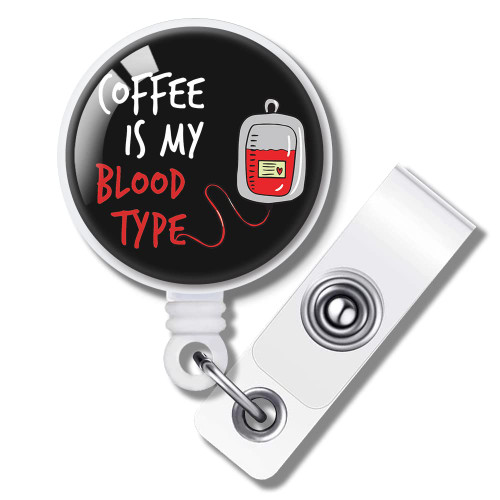 TOUNER Coffee is My Blood Type Retractable ID Badge Holder Badge Reels with Clip Name Card Holders for Office Worker Doctor Nurse Volunteer Teacher Student Lab Technician (Gift Box Packaging)