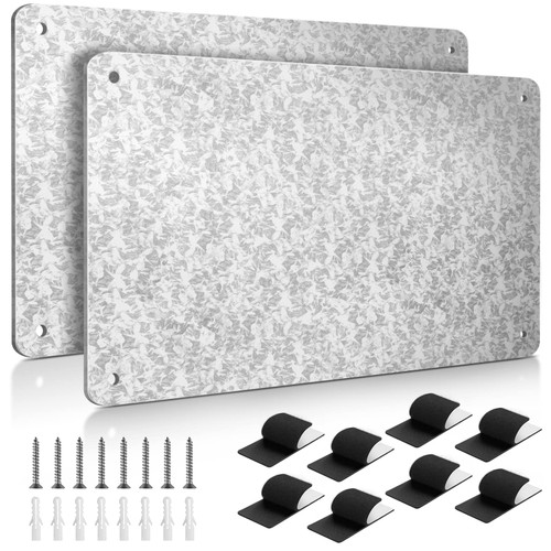 15.8"*11.8" Metal Magnet Bulletin Board,for Magnets and Bulletin Board,Display Magnetic Notes, Poetry, Photos, Refrigerator, Cabinet,Spice Jars etc,with Dual Lock Tape (Grey, 2 Pack)