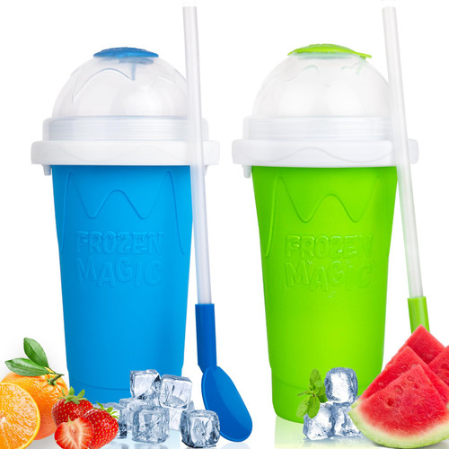 Slushy Maker Cup Frozen Magic: TIK TOK Smoothies Cooling Cup, Double Layer Silica Cup, DIY Homemade Slushies, Milk Shake,Smoothies,Portable Squeeze Icy Milkshake Cup Gift