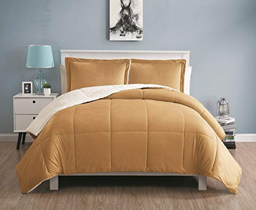 VCNY Home Micro Mink Reversible Sherpa 3 Piece Bedding Comforter Set Queen Taupe