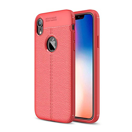 iPhone XR Case, Cruzerlite Flexible Slim Case with Leather Texture Grip Pattern and Shock Absorption TPU Cover for iPhone XR 6.1" (Red)