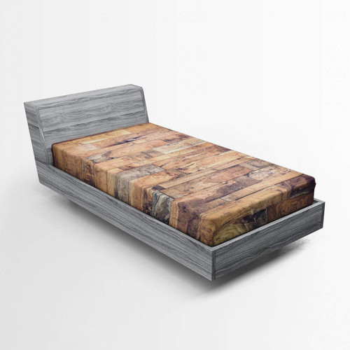 Ambesonne Rustic Wood Fitted Sheet, Arrangement with Planks Earthy Toned Image Old Weathered Look Print, Soft Decorative Fabric Bedding All-Round Elastic Pocket, Twin Size, Grey Umber