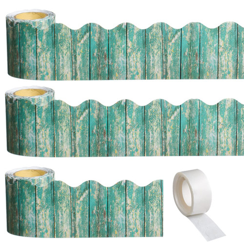99 Feet Wood Bulletin Board Border 3 Roll Rustic Turquoise Wood Scalloped Borders Trim Decorative Classroom Bulletin Board Rolled Trim Back to School Decoration for Home School Office Decoration
