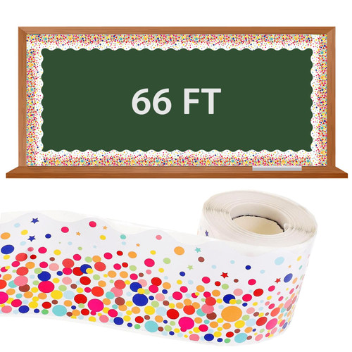66 Ft Bulletin Board Borders, White Confetti Scalloped Border Trim, Decorate Bulletin Boards, Walls, Desks, Windows,Chalkboard, Whiteboard Doors, Lockers, Schools, Classrooms, Homeschool & Offices