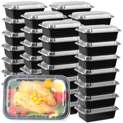 Moretoes 50 Pack Meal Prep Plastic Food Containers With Lids 24oz, 1 Compartment Disposable Food Storage Containers, Reusable Lunch Boxes Food Grade Bento Box, Microwave/Freezer/Dishwasher Safe