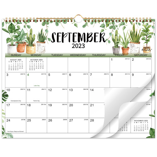 Calendar 2023-2024 - Sep. 2023 - Dec. 2024, 2023-2024 Wall Calendar, 16-Month Calendar, 15" x 11.5", Twin-Wire Binding + Hanging Hook + Thick Paper + Unruled Blocks with Julian Dates - Plants