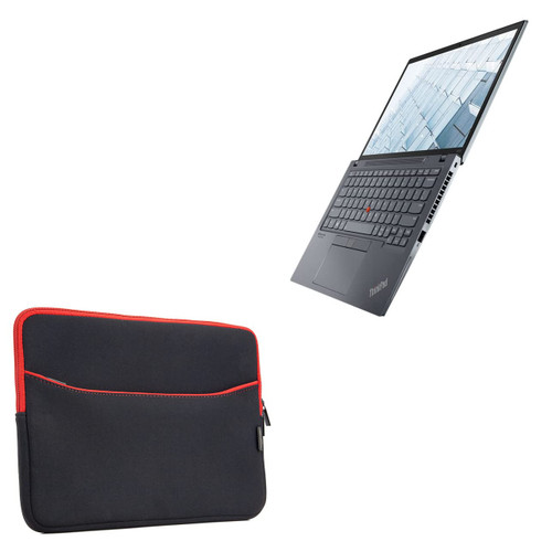 BoxWave Case Compatible with Lenovo ThinkPad X13 (20WK) - SoftSuit with Pocket, Soft Pouch Neoprene Cover Sleeve Zipper Pocket for Lenovo ThinkPad X13 (20WK) - Jet Black with Red Trim