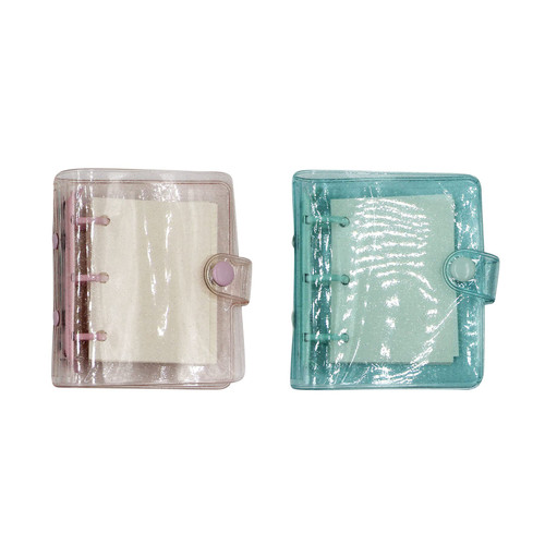 2pcs Glitter Clear 3-Ring Binder Cover with Blank Inner Paper, Sparkly Soft PVC Mini Notebook Round Ring Binder Cover Protector with Snap Button Closure Loose Leaf Folder