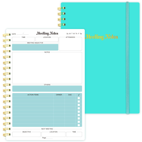 LIMBJEY Meeting Notebook for Work with Action Items - B5 Spiral Meeting Project Planner Notebook for Note Taking, Office/Business Meeting Notes Agenda Organizer .158Pages.7 x 10",Teal