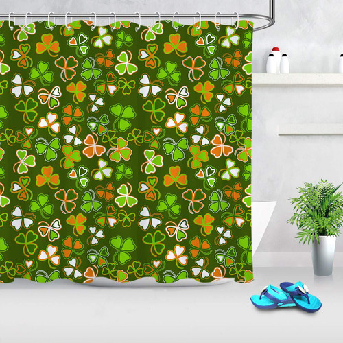LB Clover Shower Curtains for Bathroom,Green Orange White Shamrock Irish St.Patrick's Day Shower Curtain Set with Hooks,72x78 inch Extra Long Polyester Fabric Waterproof