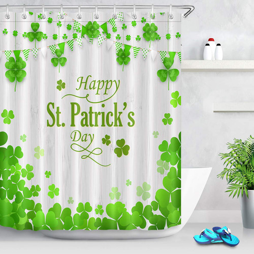 LB Irish Shamrock Shower Curtain Green Clovers on Vintage Wood Board Patrick Theme Bathroom Curtain with Hooks 60x72 inch Waterproof Polyester Fabric Bathroom Decorations