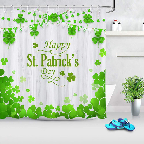 LB Irish Shamrock Shower Curtains for Bathroom,Green Clovers on Vintage Wood Board Patrick Theme Shower Curtain Set with Hooks,72x78 inch Extra Long Polyester Fabric Waterproof