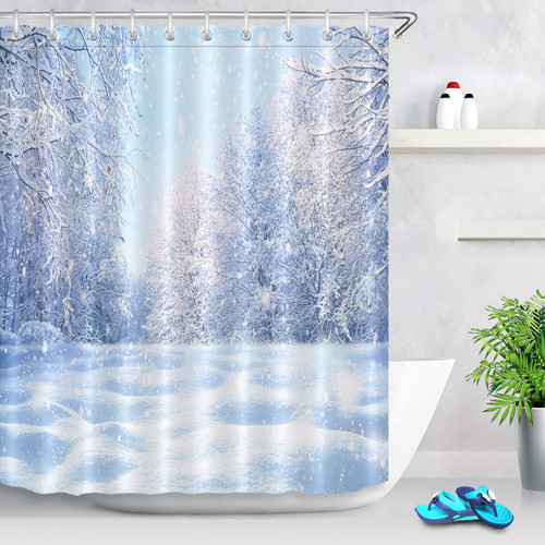 LB Winter Shower Curtains for Bathroom,Snowflake Shower Curtain Set 58X70 inch Polyester Fabric Waterproof