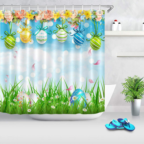 LB Easter Theme Eggs Decor Shower Curtains for Bathroom,Flowers Petal Grass Sky Spring Blue Green Shower Curtain Set with Hooks,72x78 inch Extra Long Polyester Fabric Waterproof LB Easter Theme Eggs Decor Shower Curtains for Bathroom,Flowers Petal Grass Sky Spring Blue Green Shower Curtain Set with Hooks,72x78 inch Extra Long Polyester Fabric Waterproof