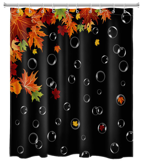 LB Fall Falling Maple Leaves Shower Curtain Autumn Yellow Green Tree Leaf Bubble Black Shower Curtains for Bathroom with Hooks 60x72 inch Waterproof Polyester Fabric Bathroom Decorations