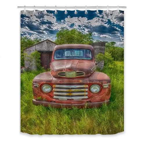 LB Farm Truck Shower Curtain Rustic Wooden Barn Vintage Antique Car Shower Curtains for Bathroom with Hooks 60x72 inch Waterproof Polyester Fabric Bathroom Decorations